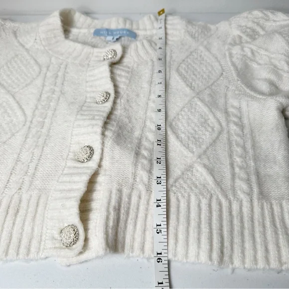 Hill House Ollie Sweater Cardigan Cropped Pearl Buttons Puff Sleeves Small White - Picture 9 of 12
